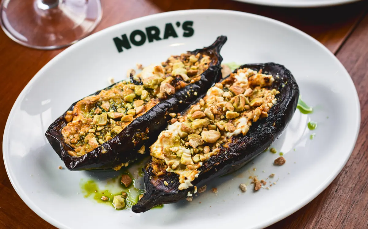 Smoked aubergine with a crunchy crumb